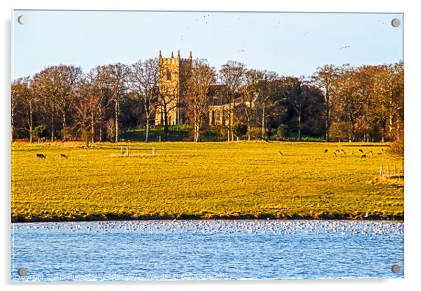 St Withburga's Church and Holkham Lake Acrylic by GJS Photography Artist