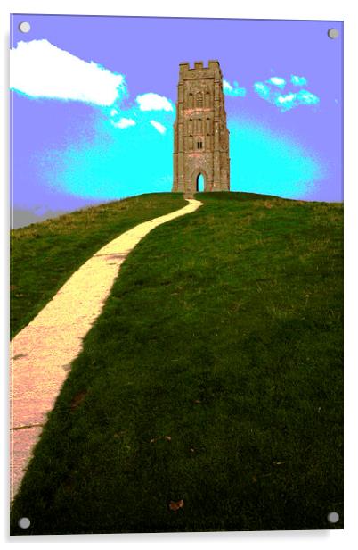 Posturized version of a path to Glastonbury Tor in Somerset Acrylic by Gordon Dixon