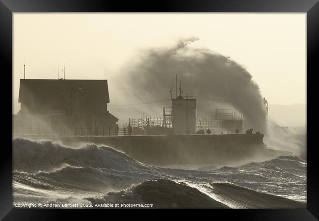 Storm Eunice at Porthcawl Framed Print by Andrew Bartlett