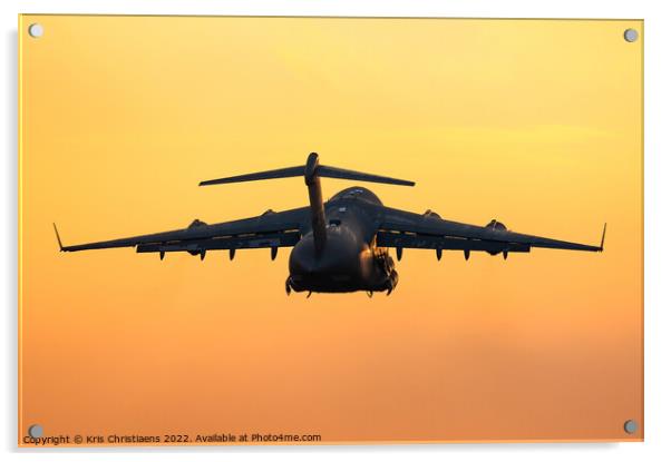 C-17 sunset take-off Acrylic by Kris Christiaens