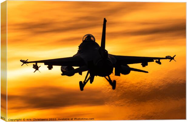 F-16 sunset landing Canvas Print by Kris Christiaens