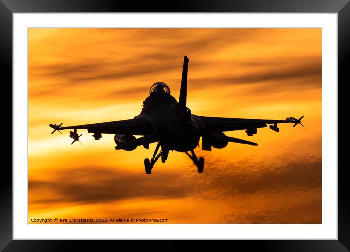 F-16 sunset landing Framed Mounted Print by Kris Christiaens