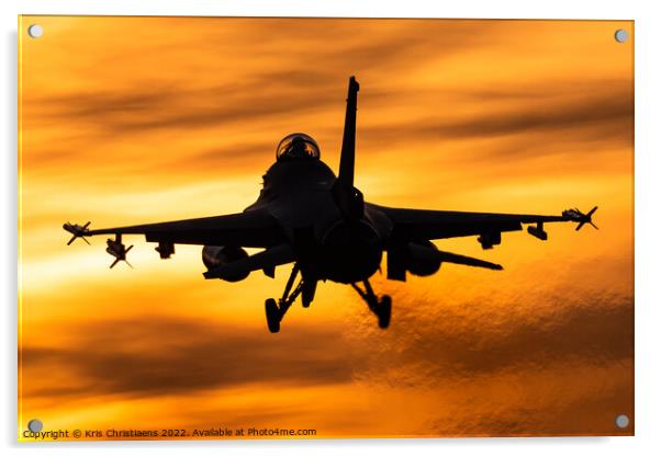 F-16 sunset landing Acrylic by Kris Christiaens