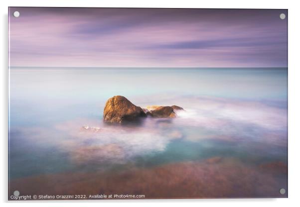 Rock and sea, long exposure photography. Acrylic by Stefano Orazzini