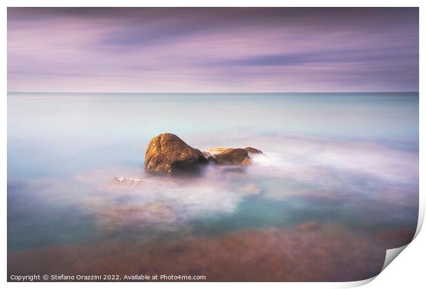 Rock and sea, long exposure photography. Print by Stefano Orazzini
