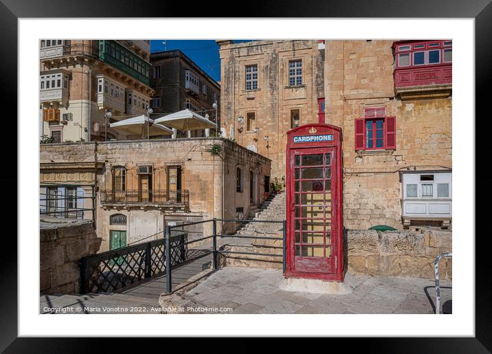 Red telephone booth in Valletta Malta.  Framed Mounted Print by Maria Vonotna