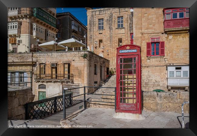 Red telephone booth in Valletta Malta.  Framed Print by Maria Vonotna