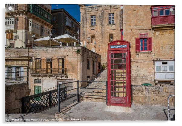 Red telephone booth in Valletta Malta.  Acrylic by Maria Vonotna