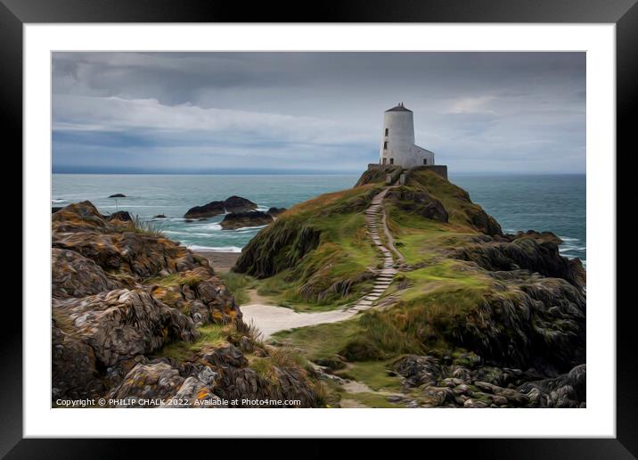 Tyr lighthouse on Ynys Llanddwyn Anglesey oil paint effect  681 Framed Mounted Print by PHILIP CHALK
