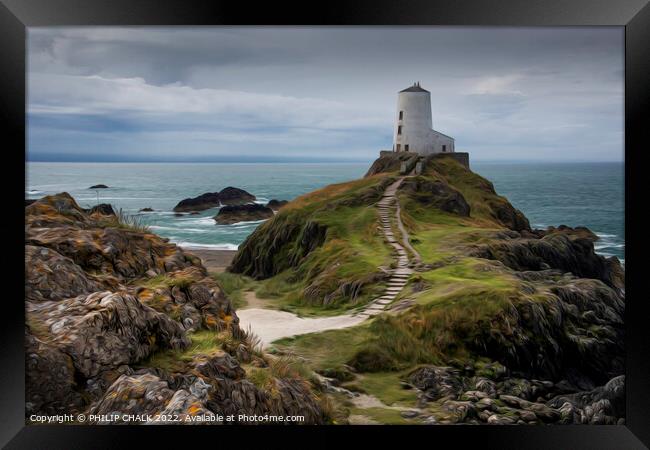 Tyr lighthouse on Ynys Llanddwyn Anglesey oil paint effect  681 Framed Print by PHILIP CHALK