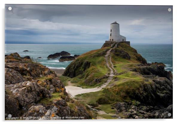 Tyr lighthouse on Ynys Llanddwyn Anglesey oil paint effect  681 Acrylic by PHILIP CHALK