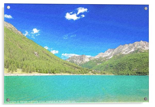 PENCIL SKETCH EFFECT of the lake Ceresole,Italy Acrylic by daniele mattioda