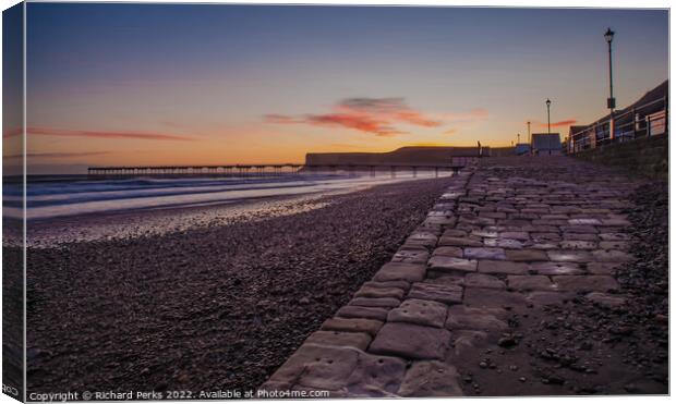 Saltburn pier and beach  Canvas Print by Richard Perks