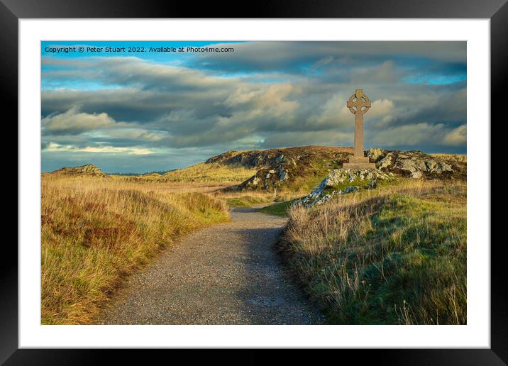 Celtic Cross Llanddwyn Island Anglesey North Wales Framed Mounted Print by Peter Stuart