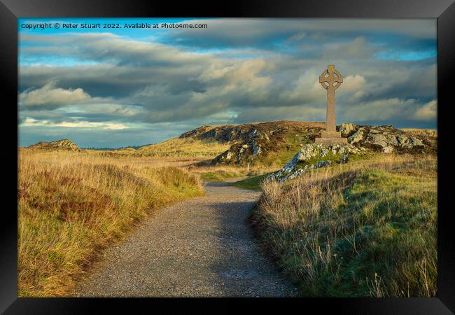 Celtic Cross Llanddwyn Island Anglesey North Wales Framed Print by Peter Stuart