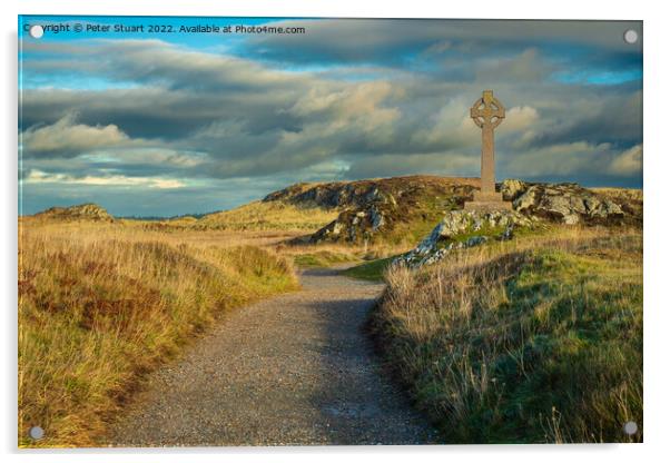 Celtic Cross Llanddwyn Island Anglesey North Wales Acrylic by Peter Stuart