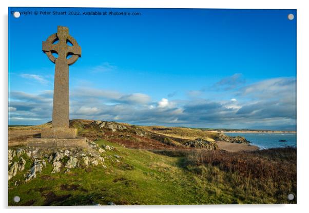Celti Cross on the Isle of Anglesey Acrylic by Peter Stuart