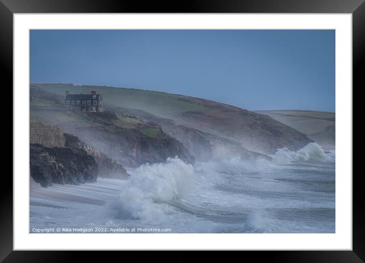 Storm Eunice, Porthleven, Cornwall, England Framed Mounted Print by Rika Hodgson