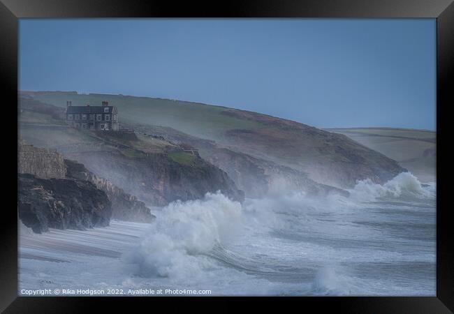 Storm Eunice, Porthleven, Cornwall, England Framed Print by Rika Hodgson