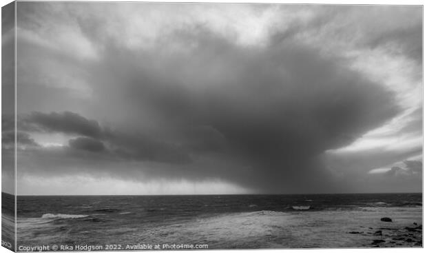 Storm Eunice in Black & White, Porthleven seascape, Cornwall Canvas Print by Rika Hodgson