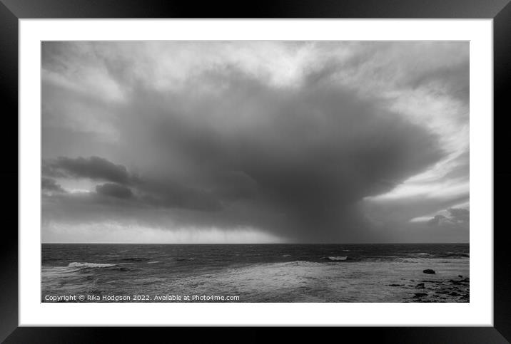 Storm Eunice in Black & White, Porthleven seascape, Cornwall Framed Mounted Print by Rika Hodgson