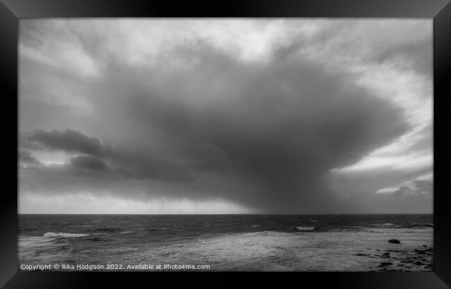 Storm Eunice in Black & White, Porthleven seascape, Cornwall Framed Print by Rika Hodgson