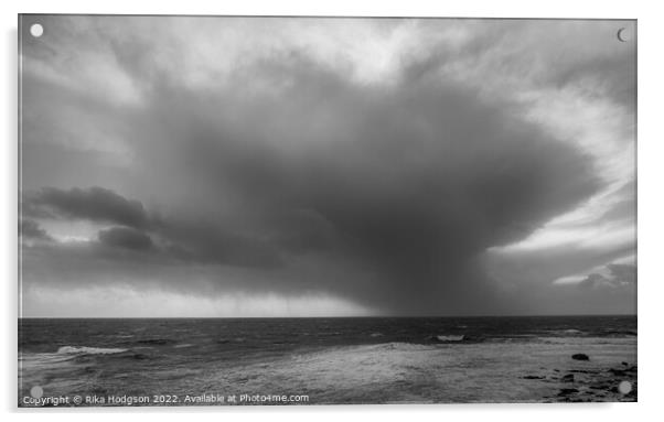Storm Eunice in Black & White, Porthleven seascape, Cornwall Acrylic by Rika Hodgson