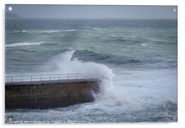 Storm Eunice, Porthleven, Cornwall, Seascape, England Acrylic by Rika Hodgson