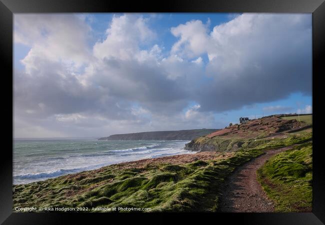 Porthleven coastline, Landscape, Cornwall Framed Print by Rika Hodgson