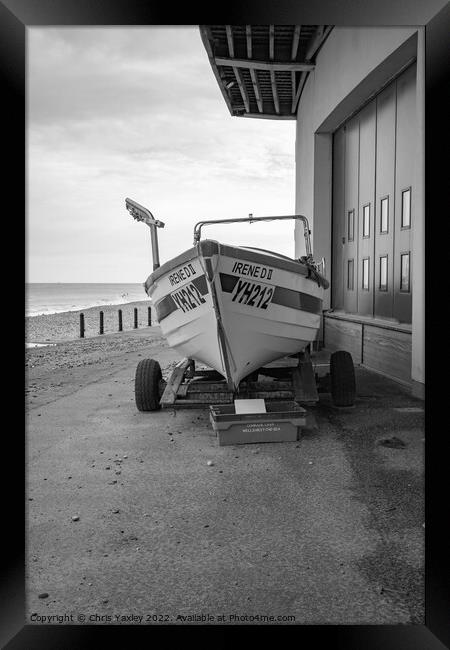 Fishing boat in Cromer, Norfolk coast Framed Print by Chris Yaxley