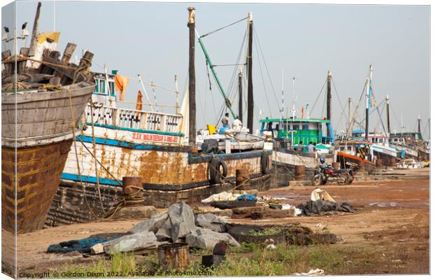 Cargo ships lined up along the quay - Mangalore, India Canvas Print by Gordon Dixon