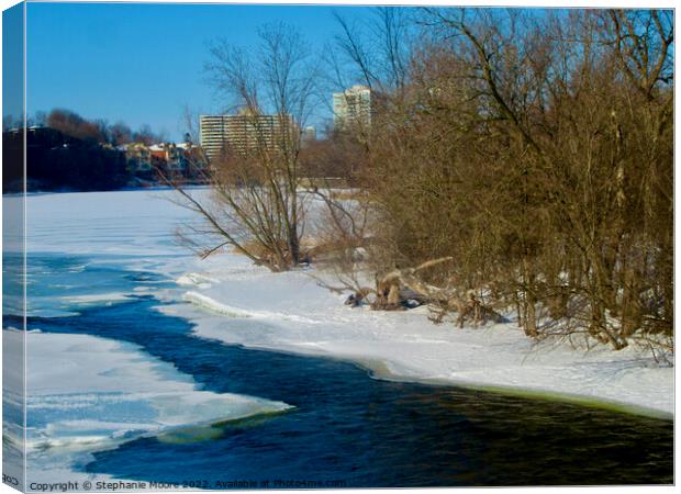 Melting ice in the Rideau River Canvas Print by Stephanie Moore