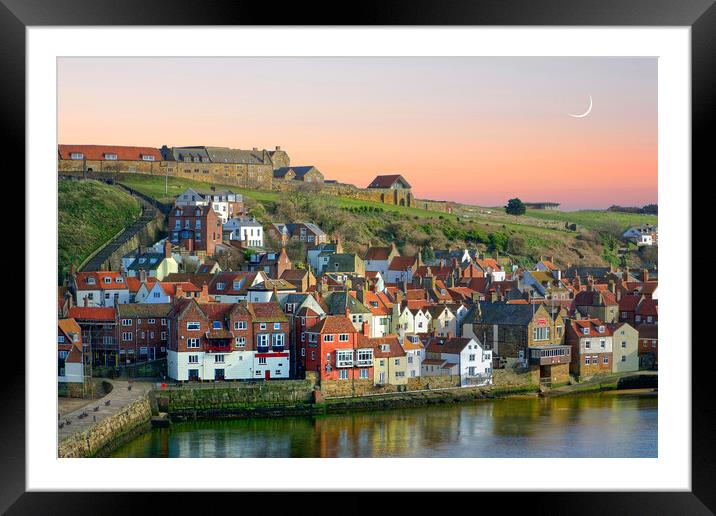 Moonrise Over Whitby Harbour  Framed Mounted Print by Alison Chambers