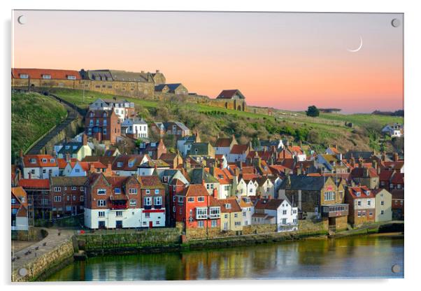 Moonrise Over Whitby Harbour  Acrylic by Alison Chambers