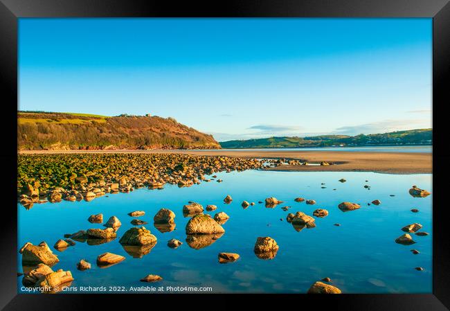 Morning on Llansteffan Beach Framed Print by Chris Richards