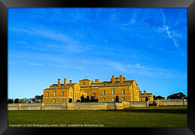 Holkham Hall Side View and Moon  Framed Print by GJS Photography Artist