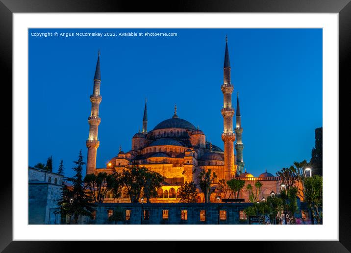 Blue Mosque at dusk Framed Mounted Print by Angus McComiskey