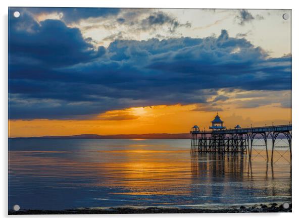 Clevedon Pier at sunset on a calm and cloud evening Acrylic by Rory Hailes