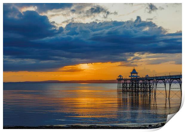 Clevedon Pier at sunset on a calm and cloud evening Print by Rory Hailes