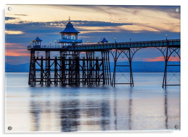 Clevedon Pier at sunset with reflection Acrylic by Rory Hailes