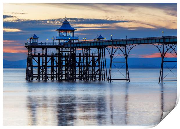 Clevedon Pier at sunset with reflection Print by Rory Hailes