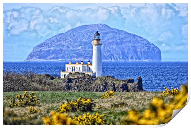 Turnberry lighthouse and Ailsa Craig (artistic) Print by Allan Durward Photography