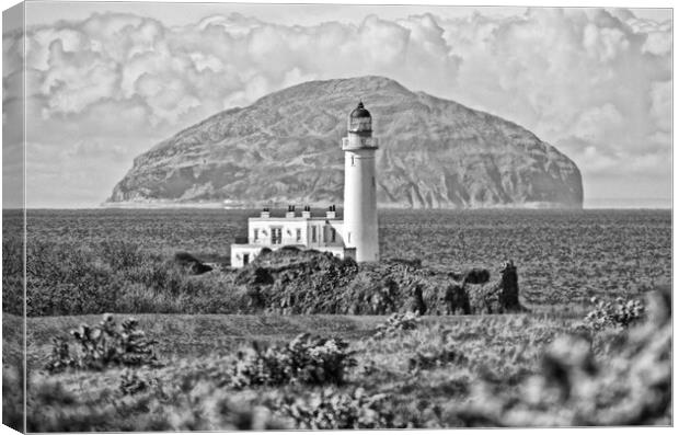 Turnberry lighthouse and Ailsa Craig (b&w) Canvas Print by Allan Durward Photography