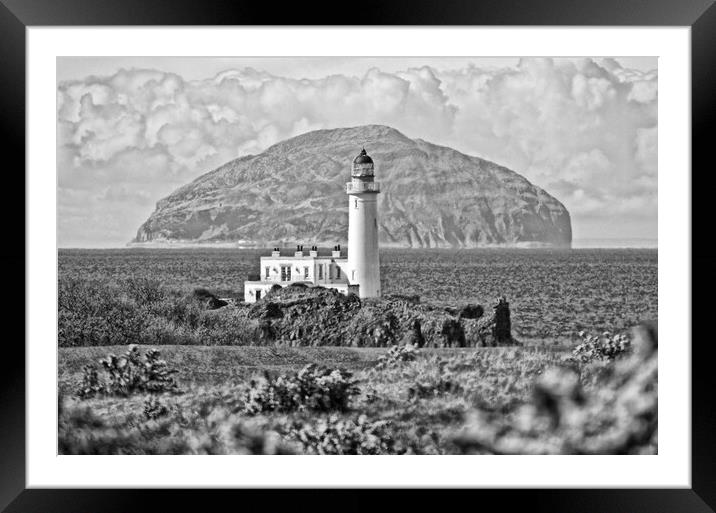 Turnberry lighthouse and Ailsa Craig (b&w) Framed Mounted Print by Allan Durward Photography