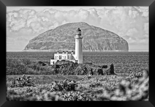 Turnberry lighthouse and Ailsa Craig (b&w) Framed Print by Allan Durward Photography