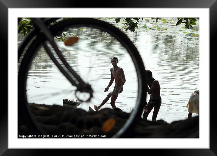 It's Bathing Time Framed Mounted Print by Bhagwat Tavri