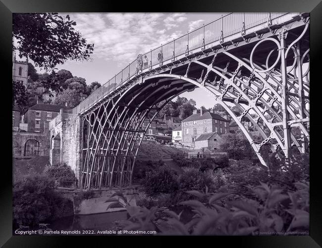 View of Ironbridge on a Sunny Day  in Mono Framed Print by Pamela Reynolds