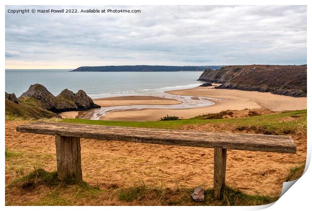 Resting place overlooking  Three Cliffs Bay Print by Hazel Powell