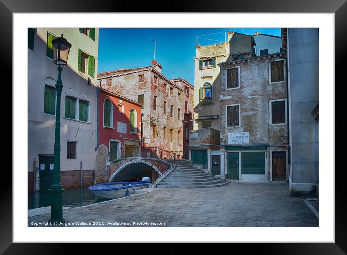 Bridge mooring in Venice Framed Mounted Print by Angela Wallace