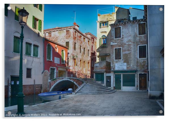 Bridge mooring in Venice Acrylic by Angela Wallace